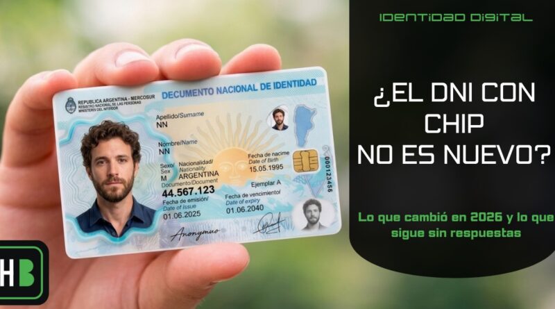 Mano sosteniendo un Documento Nacional de Identidad argentino con chip electrónico visible